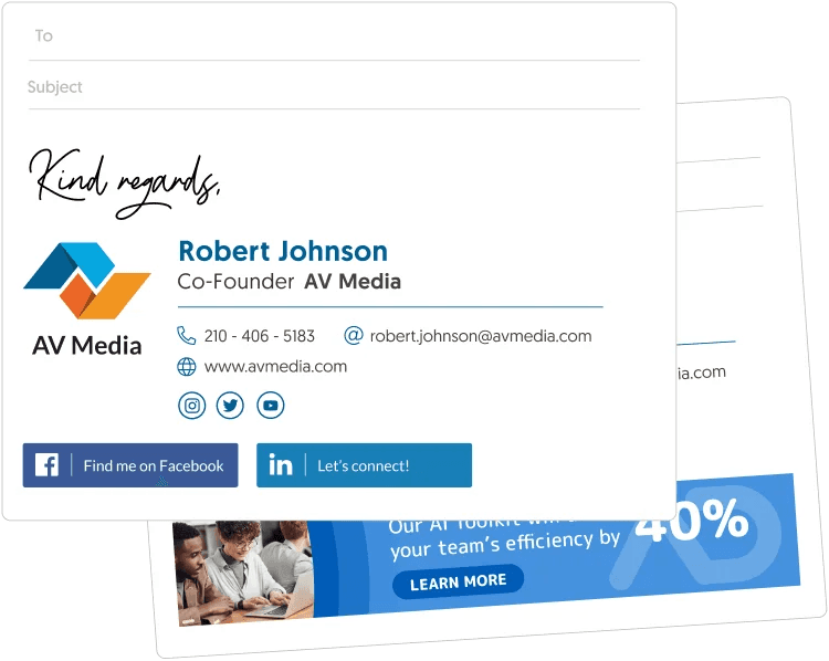 పేరు, టైటిల్, కంపెనీ, ఫోన్, వెబ్సైట్ మరియు LinkedIn లింక్తో కూడిన క్లీన్ ప్రొఫెషనల్ ఇమెయిల్ సంతకం యొక్క ఉదాహరణ